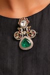 Buy_Ruby Raang_Emerald Green Stones, Crystals, Brass Kundan Brooch _at_Aza_Fashions