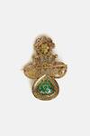 Ruby Raang_Emerald Green Stones, Crystals, Brass Kundan Brooch _at_Aza_Fashions