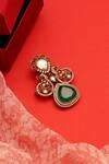 Shop_Ruby Raang_Emerald Green Stones, Crystals, Brass Kundan Brooch _at_Aza_Fashions