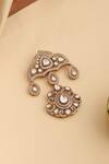 Shop_Ruby Raang_White Pearls, Stones, Mirrors, Crystals Kundan Brass Brooch _at_Aza_Fashions