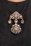 Buy_Ruby Raang_White Pearls, Stones, Mirrors, Crystals Kundan Brass Brooch _at_Aza_Fashions