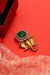 Shop_Ruby Raang_Gold Plated Pearls, Stones Brass Elephant Brooch _at_Aza_Fashions