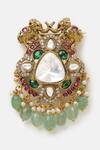Ruby Raang_Gold Plated Pearls, Stones, Kundan Studded Brooch _at_Aza_Fashions