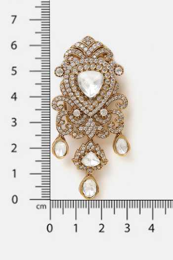 Buy_Ruby Raang_White Pearls, Stones Kundan Brass Hair Clip _Online_at_Aza_Fashions
