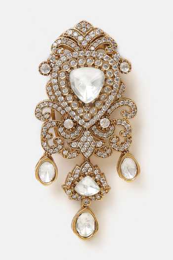 Buy_Ruby Raang_White Pearls, Stones Kundan Brass Hair Clip 