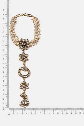 Shop_Ruby Raang_White Pearls, Stones Kundan Embellished Haathphool _Online_at_Aza_Fashions