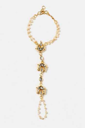 Shop_Ruby Raang_White Pearls, Stones Kundan Brass Hand Harness _Online_at_Aza_Fashions