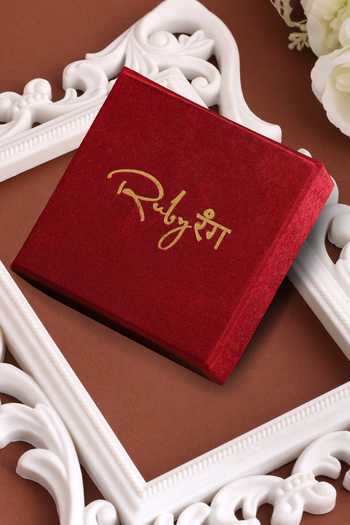 Ruby Raang_White Pearls, Stones Kundan Brass Hand Harness _at_Aza_Fashions