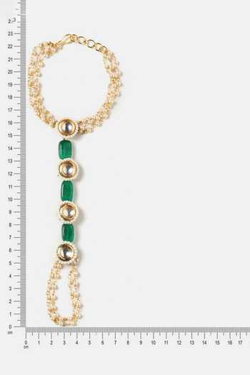 Buy_Ruby Raang_Green Beads, Pearls, Stones, Crystals Kundan Embellished Haathphool _Online_at_Aza_Fashions