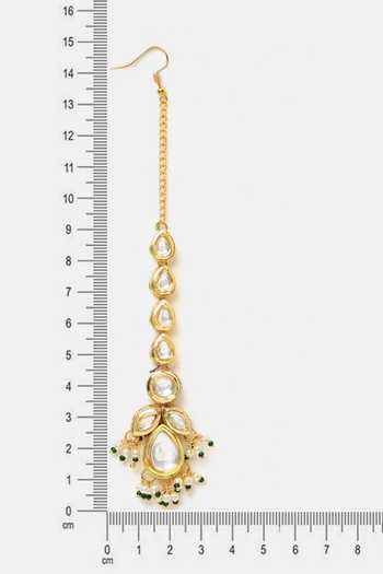 Shop_Ruby Raang_Green Beads, Pearls, Stones Kundan Embellished Maangtikka _Online_at_Aza_Fashions