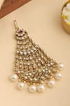 Shop_Ruby Raang_White Pearls, Stones Kundan Embellished Brass Passa _at_Aza_Fashions