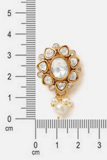 Ruby Raang_White Pearls, Stones, Crystals Kundan Floral Embellished Dangler Earrings _Online_at_Aza_Fashions