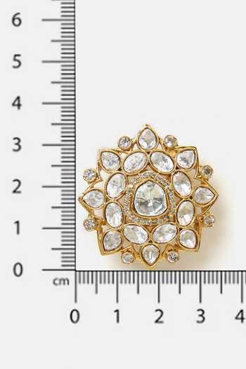 Buy_Ruby Raang_White Stones, Crystals Kundan Floral Stud Earrings _Online_at_Aza_Fashions