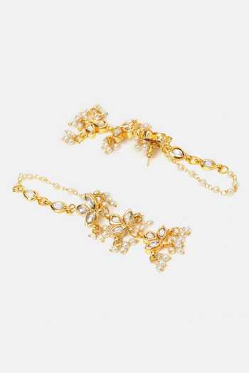 Ruby Raang_Gold Plated Kundan Brass Earrings _Online_at_Aza_Fashions
