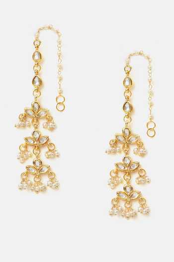 Shop_Ruby Raang_Gold Plated Kundan Brass Earrings _Online_at_Aza_Fashions