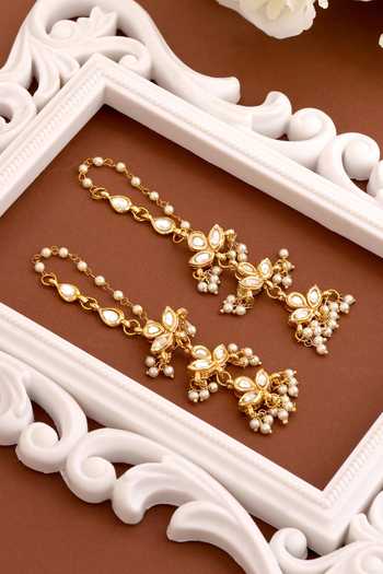 Shop_Ruby Raang_Gold Plated Kundan Brass Earrings _at_Aza_Fashions