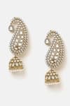 Shop_Ruby Raang_White Pearls, Stones Kundan Embellished Jhumka Earrings - Set Of 2 _Online_at_Aza_Fashions