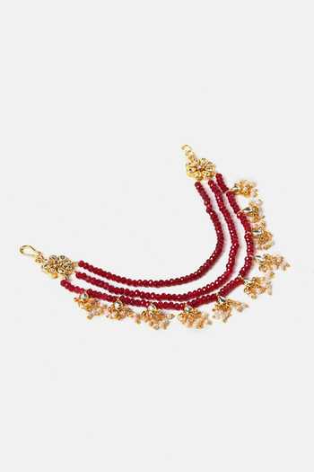 Ruby Raang_Red Kundan Bead Ear Chain - Set Of 2 _Online_at_Aza_Fashions