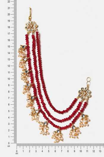 Shop_Ruby Raang_Red Kundan Bead Ear Chain - Set Of 2 _Online_at_Aza_Fashions