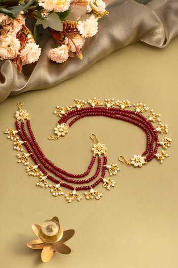 Shop_Ruby Raang_Red Kundan Bead Ear Chain - Set Of 2 _at_Aza_Fashions