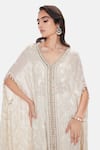 Basanti Kapde aur Koffee_Ivory Georgette Sequins V-neck Aurelian Tide Kaftan Sharara Set _Online_at_Aza_Fashions