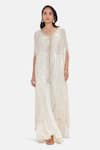 Basanti Kapde aur Koffee_Ivory Georgette Sequins V-neck Aurelian Tide Kaftan Sharara Set _at_Aza_Fashions