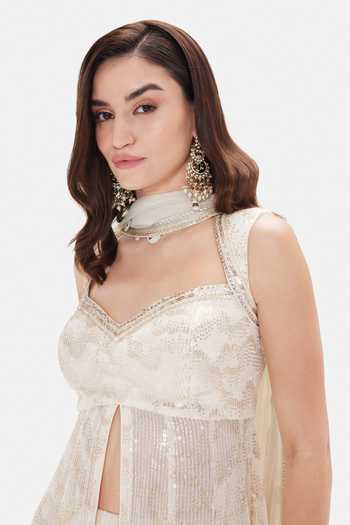 Shop_Basanti Kapde aur Koffee_Ivory Georgette Sequins, Beads, Mirrors, Tassels The Royal Pearl Sharara Set _at_Aza_Fashions