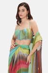 Buy_Basanti Kapde aur Koffee_Green Crepe Embroidery, Beads, Zari The Veridian Muse Cape And Draped Skirt Set _Online_at_Aza_Fashions