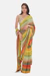 Buy_Basanti Kapde aur Koffee_Green Crepe Sequins, Beads, Zari, Tassels Square Desert Prism Saree And Blouse _at_Aza_Fashions