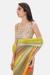Buy_Basanti Kapde aur Koffee_Green Crepe Sequins, Beads, Zari, Tassels Square Desert Prism Saree And Blouse _Online_at_Aza_Fashions