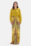 Buy_Basanti Kapde aur Koffee_Yellow Crepe Sequins, Beads, Zari Abstract Autumn Shirt And Draped Skirt Set _at_Aza_Fashions