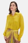 Buy_Basanti Kapde aur Koffee_Yellow Crepe Sequins, Beads, Zari Abstract Autumn Shirt And Draped Skirt Set _Online_at_Aza_Fashions