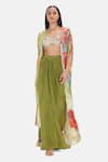 Buy_Basanti Kapde aur Koffee_Gold Crepe Sequins, Beads, Zari V-neck Olive Oasis Cape And Draped Skirt Set _at_Aza_Fashions