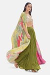 Buy_Basanti Kapde aur Koffee_Gold Crepe Sequins, Beads, Zari V-neck Olive Oasis Cape And Draped Skirt Set _Online_at_Aza_Fashions