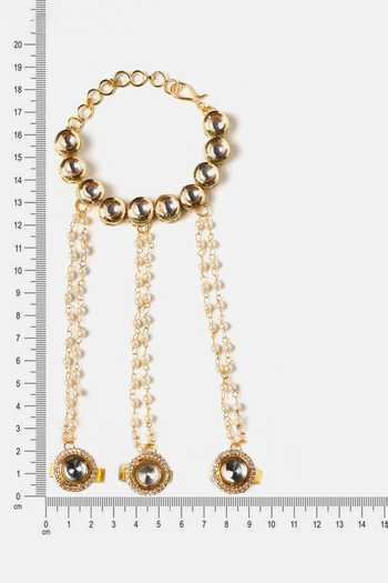 Buy_Ruby Raang_White Pearls, Stones Kundan Embellished Haathphool - Single Pc _Online_at_Aza_Fashions