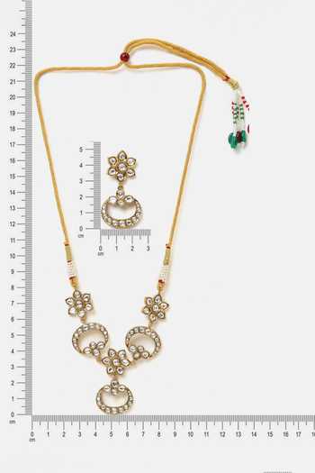 Buy_Ruby Raang_White Pearls, Stones Kundan Embellished Necklace Set 