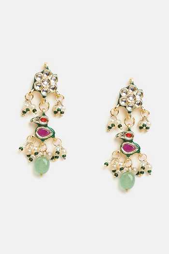 Ruby Raang_White Beads, Pearls, Stones Kundan Embellished Necklace Set _Online_at_Aza_Fashions