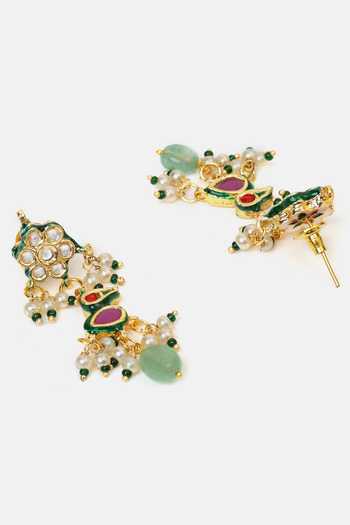 Shop_Ruby Raang_White Beads, Pearls, Stones Kundan Embellished Necklace Set _Online_at_Aza_Fashions