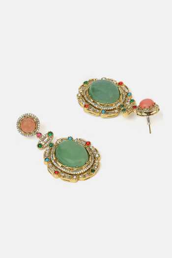 Buy_Ruby Raang_Green Beads, Pearls, Stones, Crystals Kundan Studded Pendant Necklace Set _Online_at_Aza_Fashions
