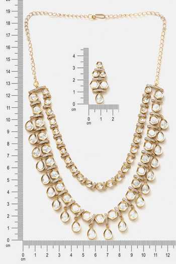Buy_Ruby Raang_Gold Plated Pearls, Stones Layered Kundan Embellished Necklace Set 