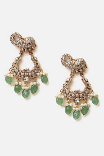 Buy_Ruby Raang_Gold Plated Pearls, Stones Kundan Embellished Pendant Necklace Set _Online_at_Aza_Fashions