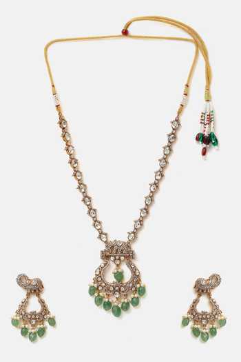 Buy_Ruby Raang_Gold Plated Pearls, Stones Kundan Embellished Pendant Necklace Set 