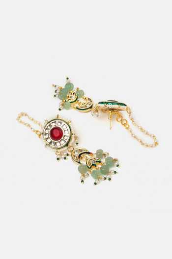 Buy_Ruby Raang_Gold Plated Beads, Pearls, Stones Kundan Embellished Choker Set _Online_at_Aza_Fashions