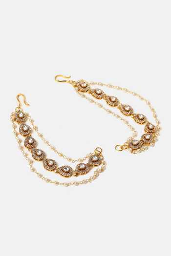 Ruby Raang_Gold Plated Kundan Pearl Embellished Pair Of Chains _Online_at_Aza_Fashions