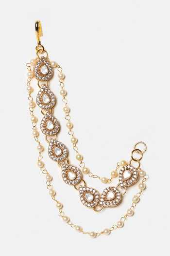 Shop_Ruby Raang_Gold Plated Kundan Pearl Embellished Pair Of Chains _Online_at_Aza_Fashions