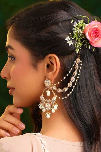 Buy_Ruby Raang_Gold Plated Kundan Pearl Embellished Pair Of Chains _at_Aza_Fashions