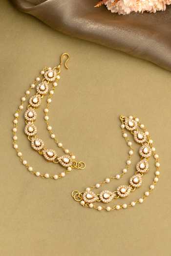 Shop_Ruby Raang_Gold Plated Kundan Pearl Embellished Pair Of Chains _at_Aza_Fashions