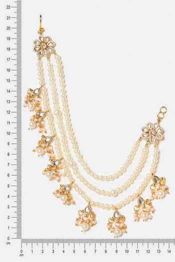 Ruby Raang_Gold Plated Handmade Kundan Pearl Pair Of Chain _at_Aza_Fashions