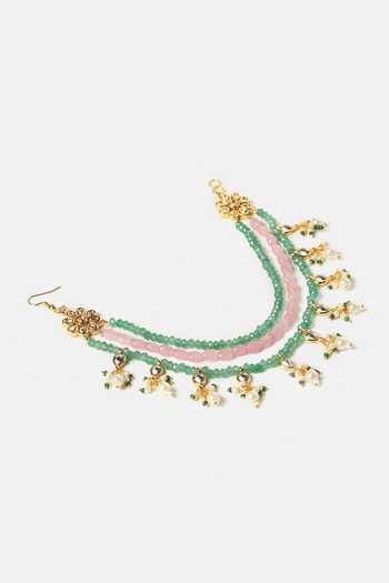 Ruby Raang_Gold Plated Kundan Pearl Beaded Pair Of Chain _Online_at_Aza_Fashions