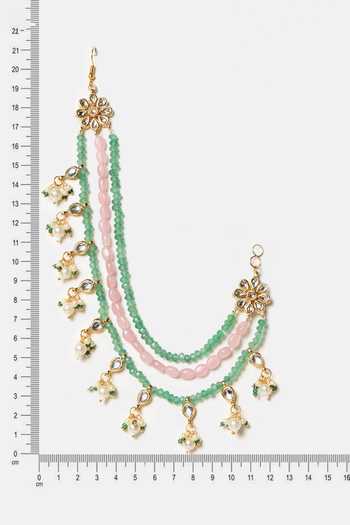Ruby Raang_Gold Plated Kundan Pearl Beaded Pair Of Chain _at_Aza_Fashions